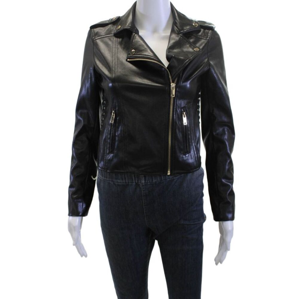 Generation Love Women Biker Motorcycle Jacket Black PU Collared Button Size XS